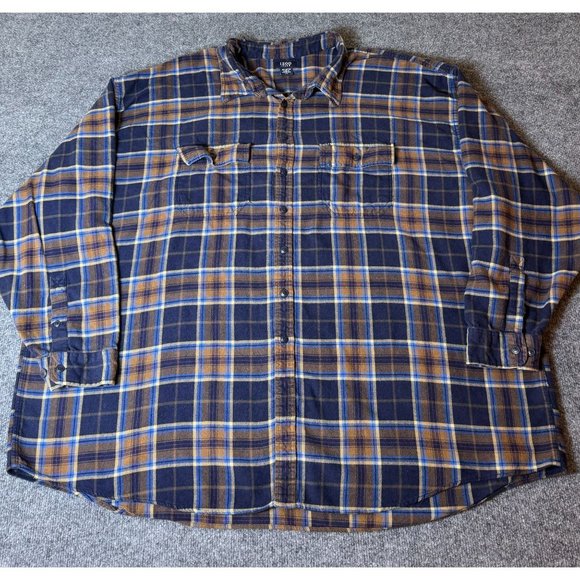 Izod Jeans Plaid Flannel Shirt Mens‎ 4X Big Long Sleeve Blue/Orange Button Down - Picture 1 of 7